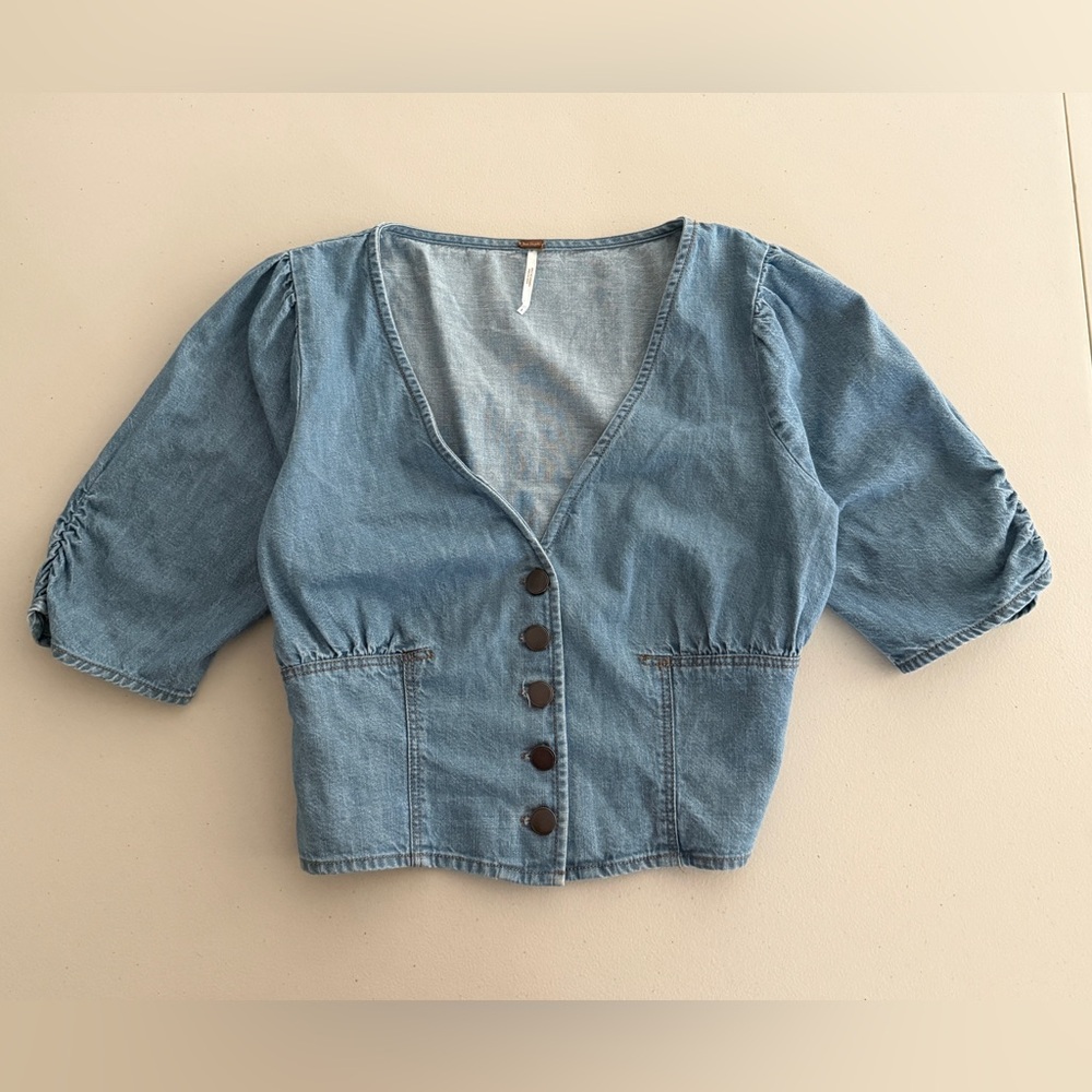 Free People Blue Denim Button-Up Top